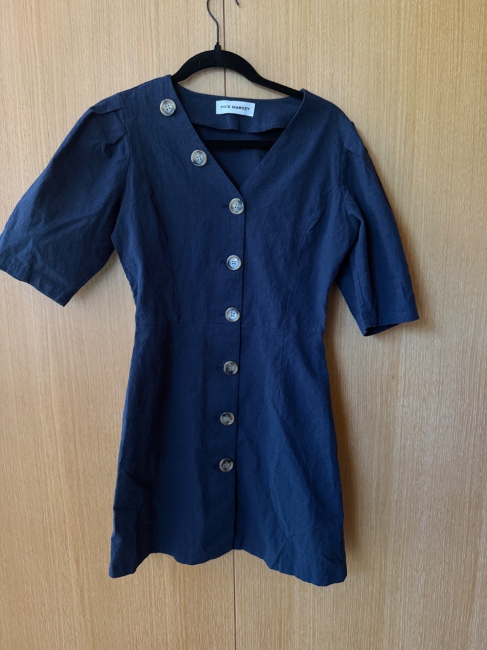 Pixie Market Navy Blue Linen Noah Dress Size Small - Picture 5 of 8
